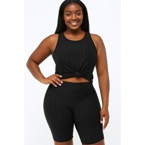 New Mix Black Scrunch Workout Tank & Biker Shorts Set Size S/M‎